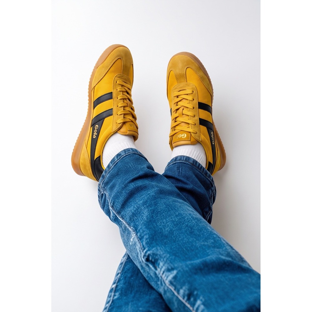 Gola Tornado Yellow/Black Low Top Lace-Up Sneakers CMB623 Men's US 10